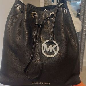 Michael Kors Black Leather Drawstring Bag